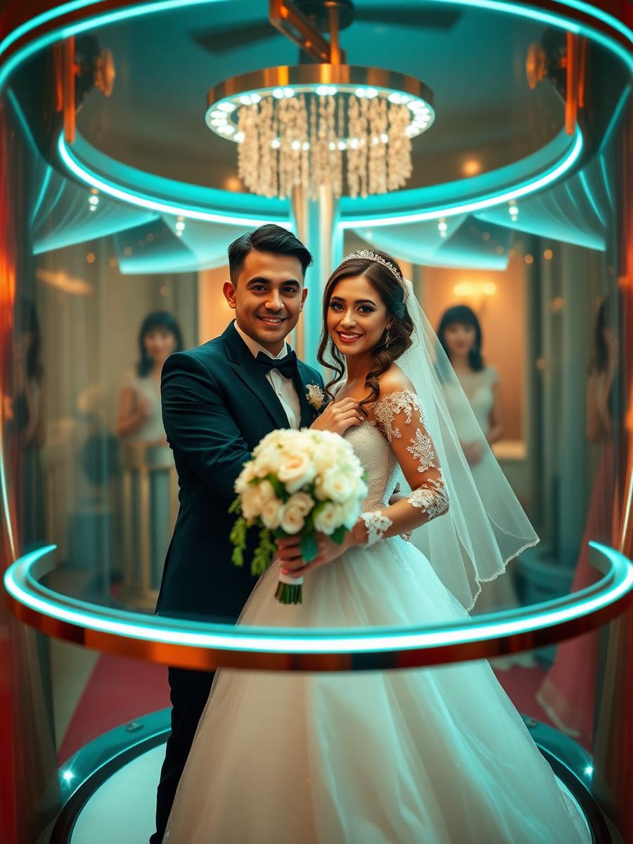 Bride and groom on 360 spin booth